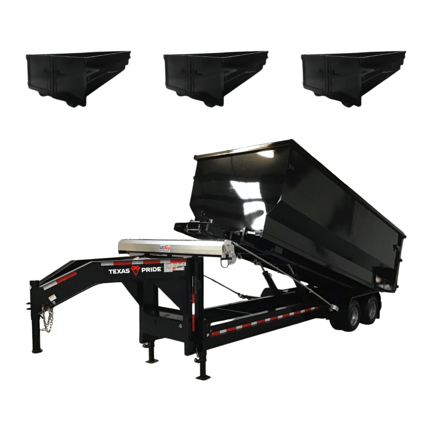 8'x16', 26K GVWR, Gooseneck, Dual Tandem, Roll- Off package w/ Three 15yd Containers