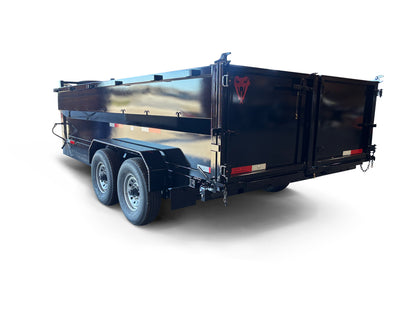 7'x16'x3', 16K GVWR, Gooseneck, Telescopic Dump Trailer  Side View Dual Action Barn Door/Spreader Gate Combo